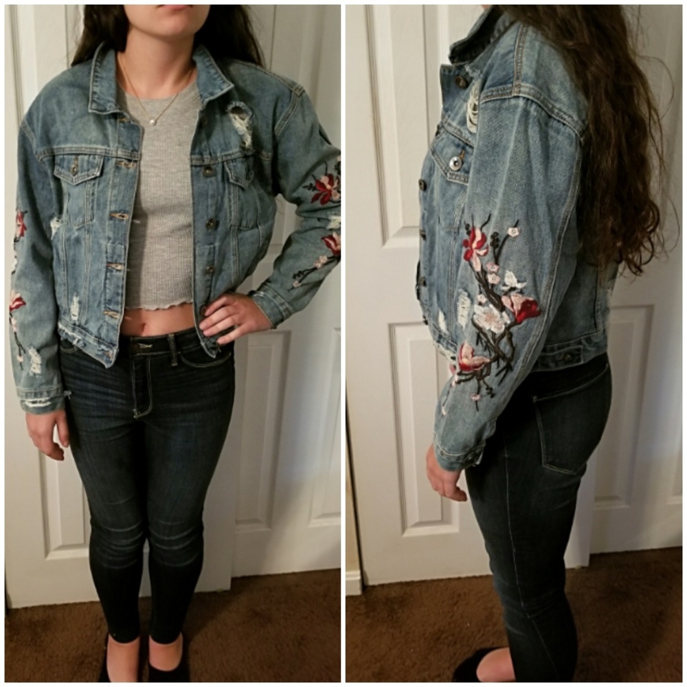 🤩 5⭐ CROPPED EMBROIDERED DENIM JACKET - Picture 6 of 8